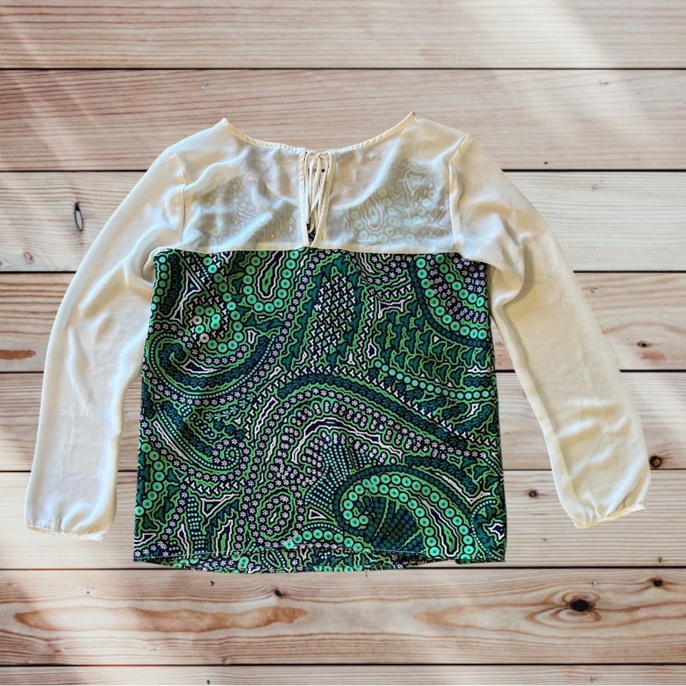 Romeo & Juliet Couture Green Blue Cream Blouse Top - Picture 5 of 11